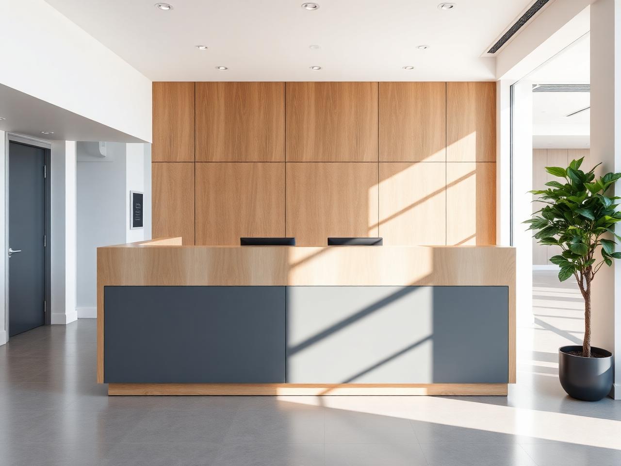 Commercial oak and grey reception desk
